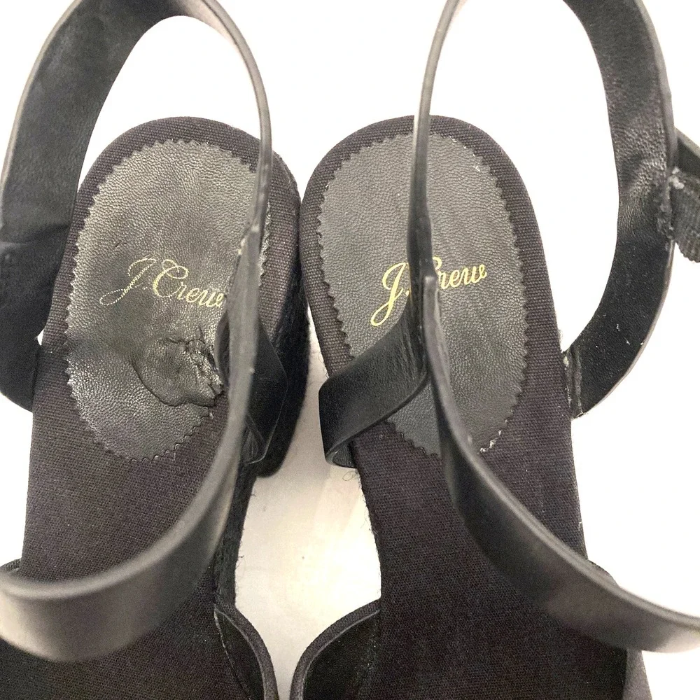 J.Crew Platform Sandals Womens 9.5 Black Espadrille High Heel Fabric Leather‎